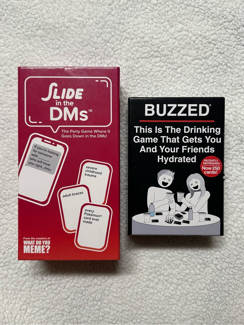 Buzzed + Slide in the DMs Party Game Bundle | Adult Card Games | Like New
